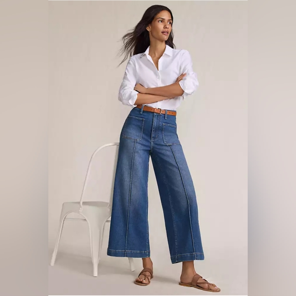 Lands End Recover High Rise Patch Pocket Extra Wide Leg Crop Jeans, Size 16